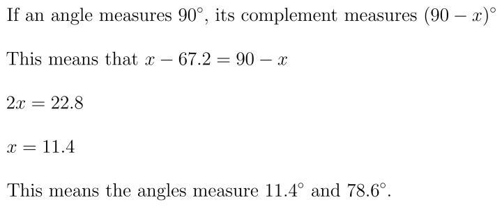 An angle measures 67.2º more than the measure of its complementary angle. What is-example-1