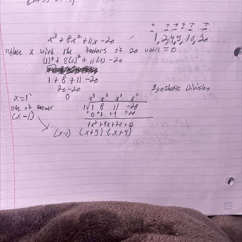 Is (x-5) a factor of the polynomial x^3+8x^2+11x-20?Explain.-example-1