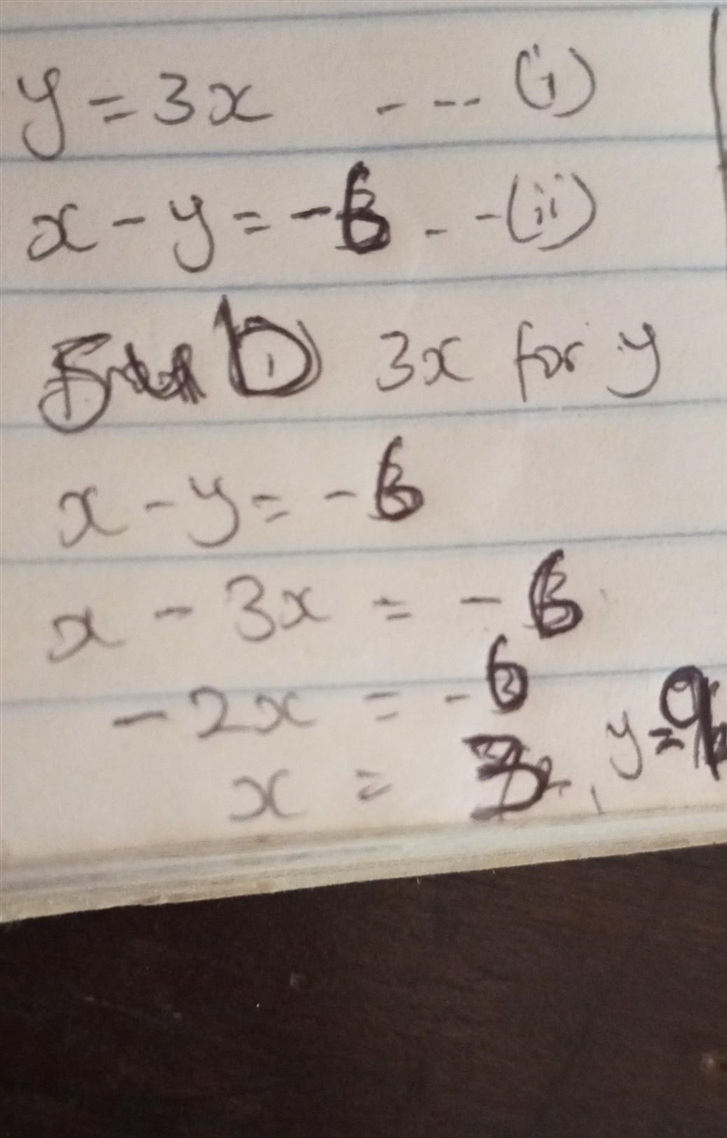 Help, 50 points Solve the system of equations below using substitution. y = 3x x − y-example-1