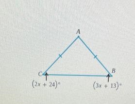 Suppose that ABC is isosceles with base CB.Suppose also that m L C= (2x+24)° and m-example-1