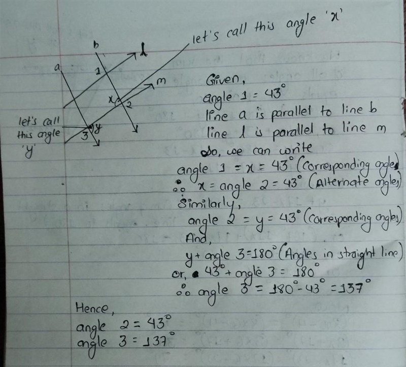 line a is parallel to line b and i is parallel to line m. given the measure of angle-example-1