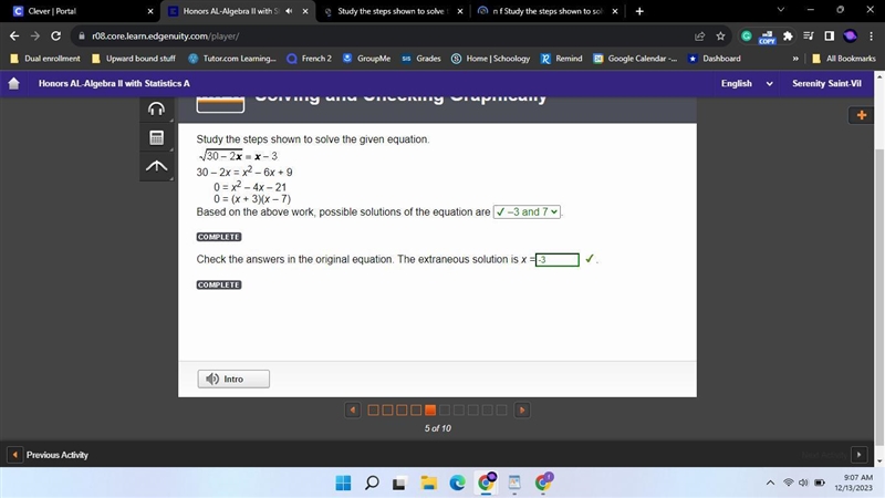 П f Study the steps shown to solve the given equation. V30 - 2x = x-3 30-2x = x2 - 6x-example-1