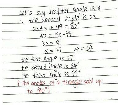 in a triangle one angle is 5 more than a number the second goes twice the measure-example-1