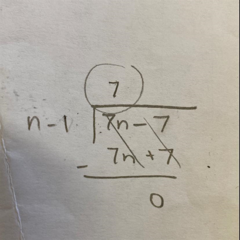 In rational expression what is the answer of 7n-7 divide n-1-example-1