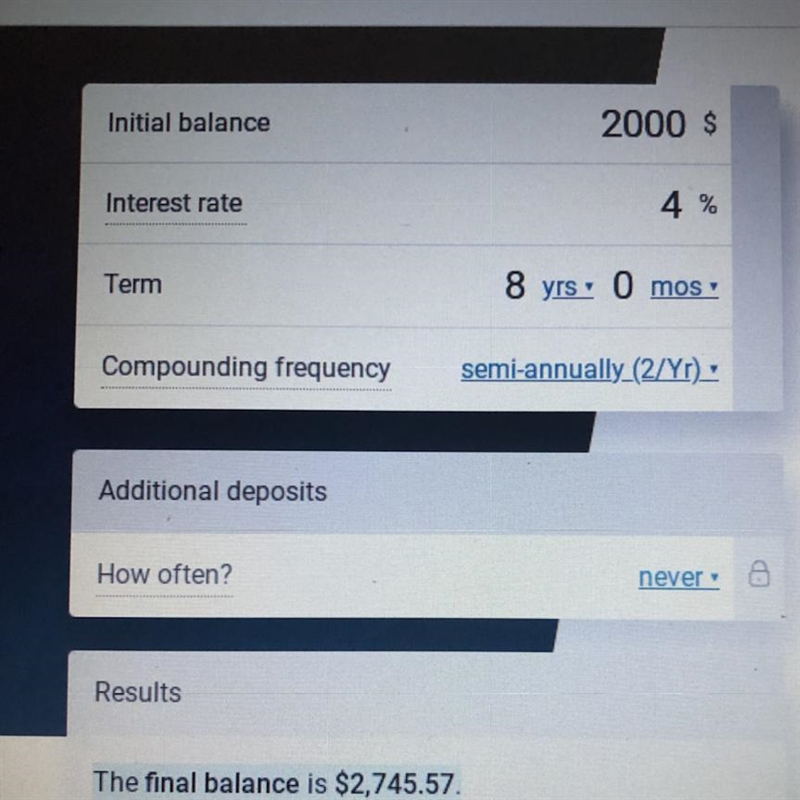 If $2000 is invested at 4% per annum compounded semiannually, how much is in the account-example-1