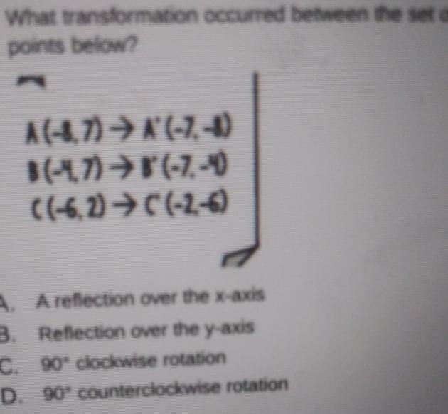 Solve and Notation: 13 What transformation occurred between the set of points below-example-1