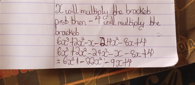 Please Help!!! simplify (x-4)(6x^2+2x-1)-example-1