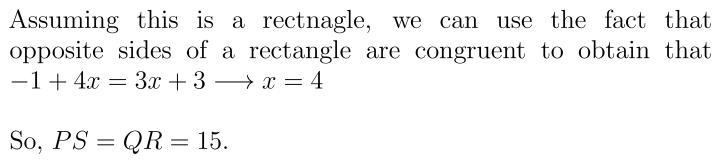 Find the measure of X Find the measure of PS and QR-example-1