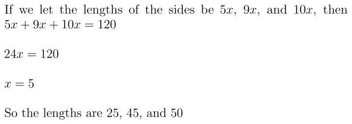 The lengths of the sides of a triangle are in the extended ratio 5: 9:10. The perimeter-example-1