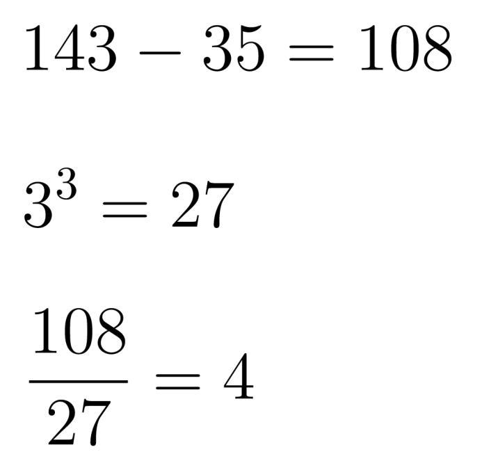 143 - 35 ——————————— 3 to the power of 3 what is the value of the expression-example-1