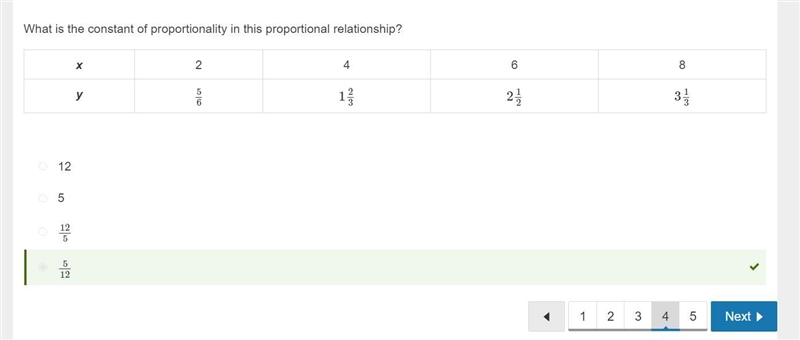 What is the constant of proportionality in this proportional relationship? x 2 3 4 5 y-example-4