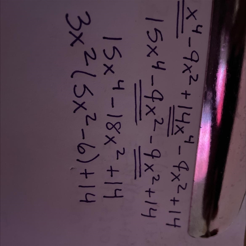 Factor the expression completely. x^4-9x^2+14 x 4 −9x 2 +14-example-1