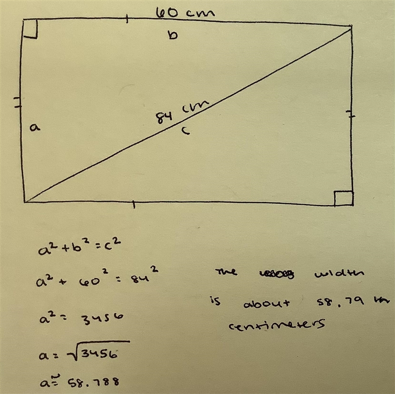 What is the width of television that has a length of 60 cm and a diagonal length of-example-1