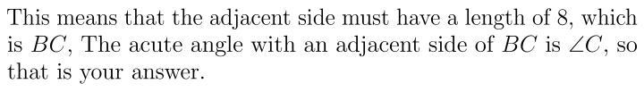 Determine which of the two acute angles has a cosine of $\frac{4}{5}$ . A right-angled-example-1