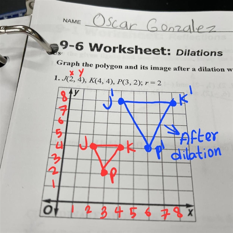 9-6 Worksheet: Dilations Graph the polygon and its image after a dilation with the-example-1