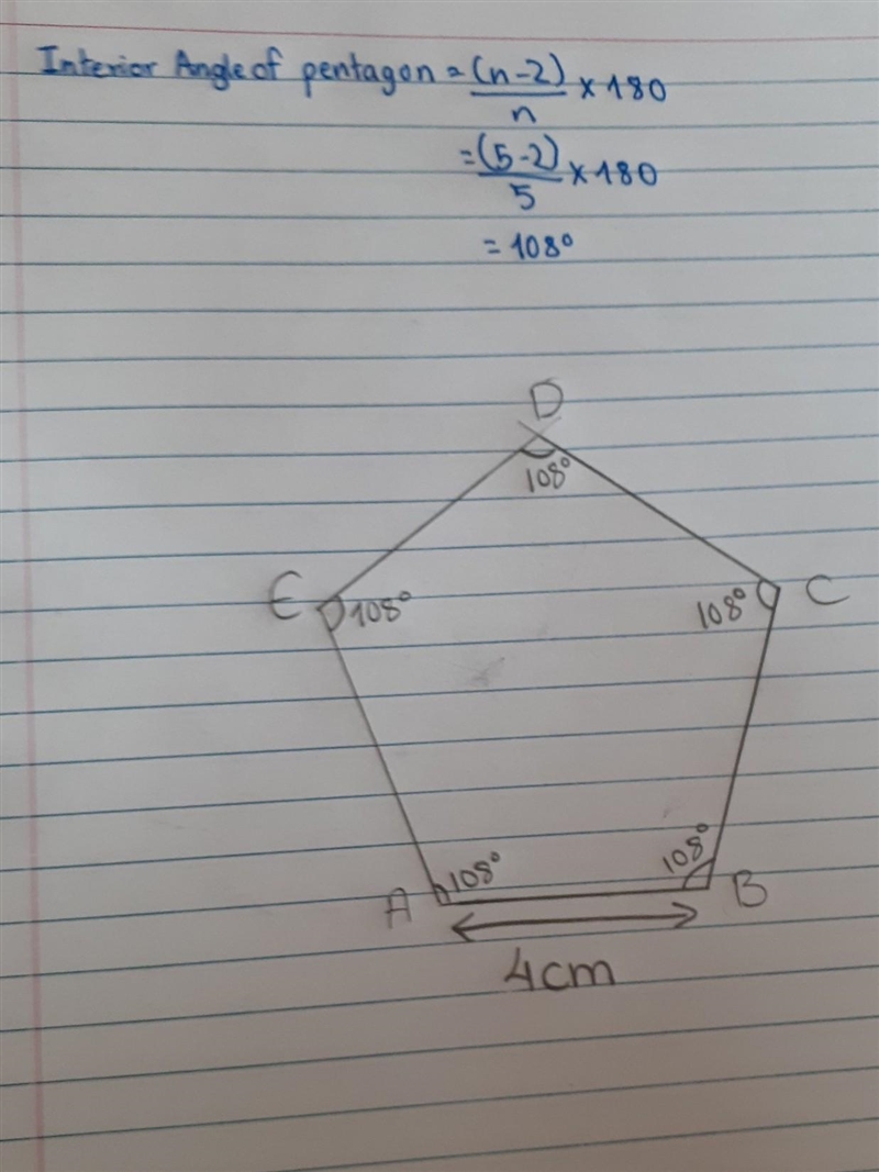 Use a protractor and ruler to accurately construct a regular pentagon with side length-example-1