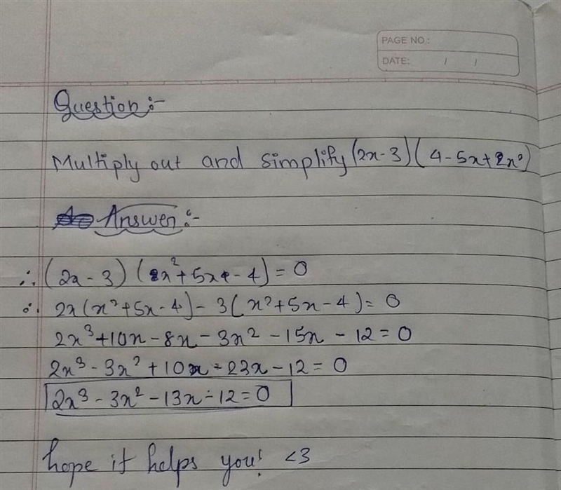 Multiply out and simplify (2x-3)(4-5x+x^2)-example-1