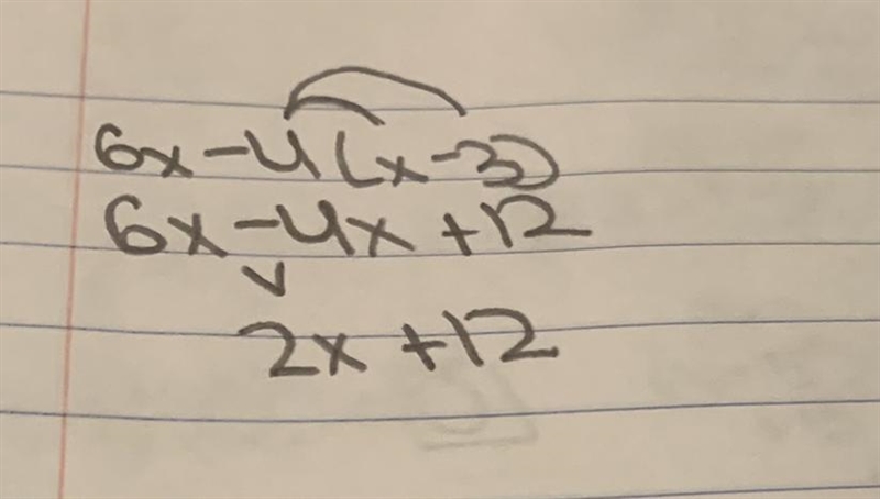 What is the explanation and answer to 6x-4(x-3)-example-1