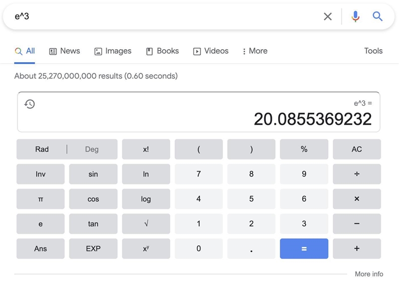 Use your calculator to evaluate e³. Round your answer to three decimal places?​-example-1