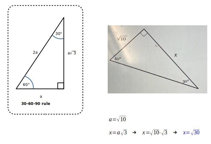 Find the length of side x in simplest radical form with a rational denominator. V-example-1