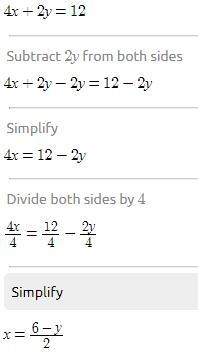 Solve for x. 4x + 2y =12-example-1