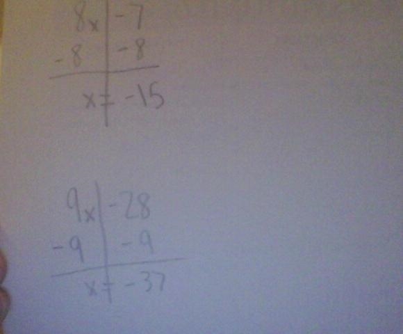 Given mn, find the value of x. (8x-7)° (9x-28)°-example-1