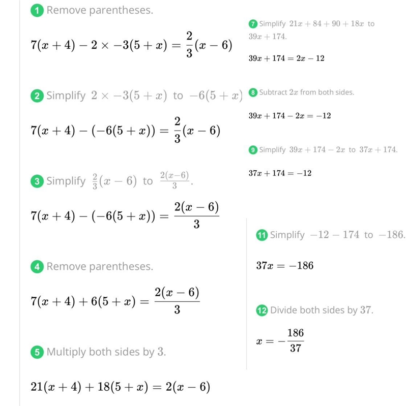 7(x+4)-2[x-3(5+x)]=2/3(x-6) With detailed workings-example-1