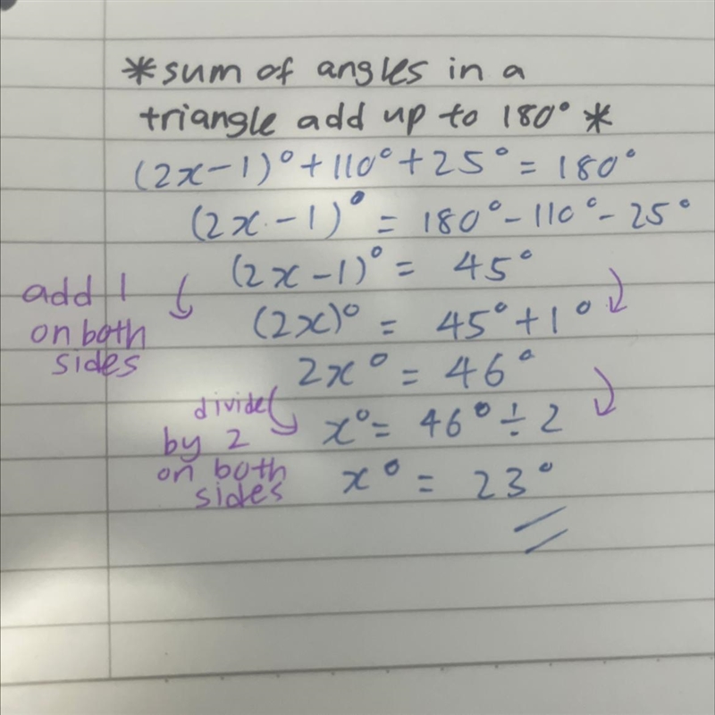 The measures of the angles of a triangle are shown in the figure below . Solve for-example-1