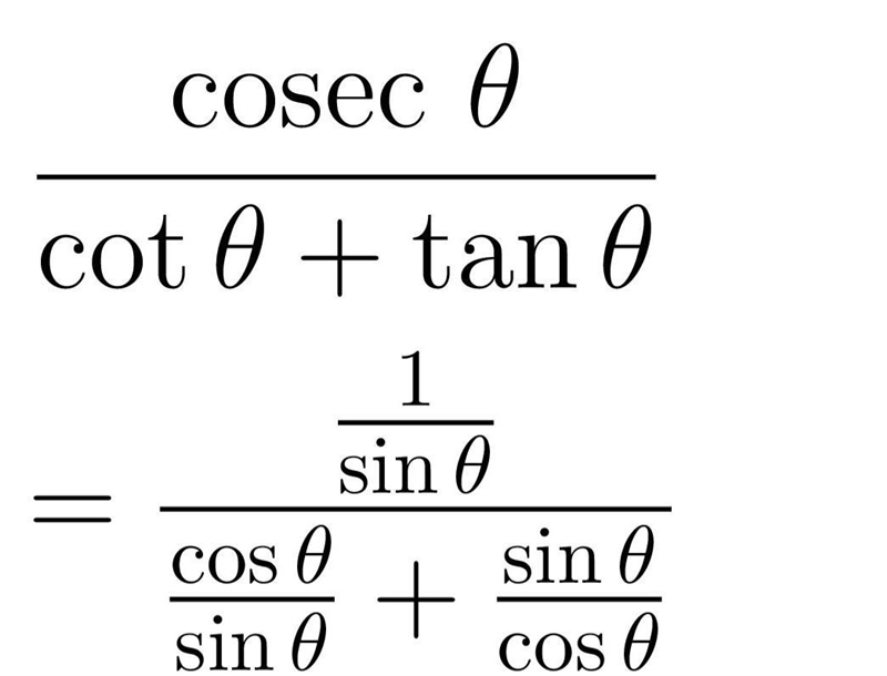 Prove the trig identity cosec theta / cot theta + tan theta = cos theta-example-1