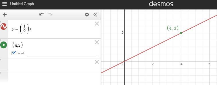 A line has a slope of 1/2 and passes through the point (4,2). What is the equation-example-1