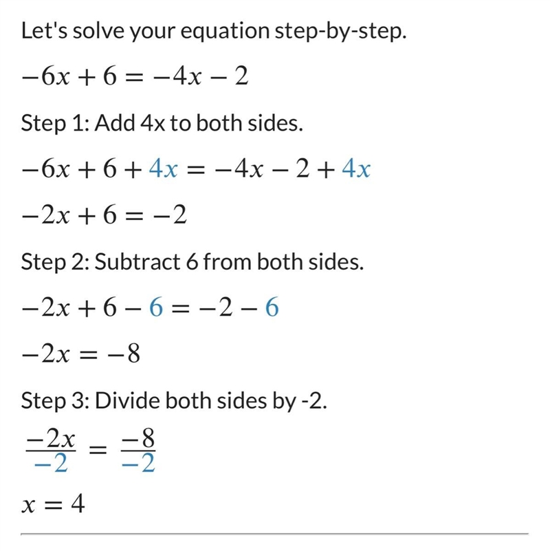 Solve for x. -6x+6=-4x-2-example-1