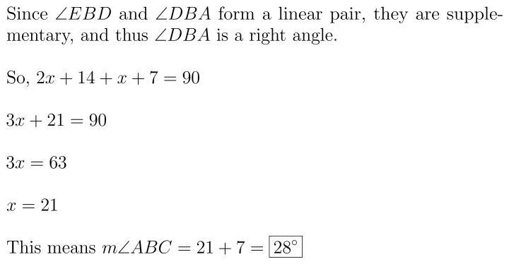 3. Find m2ABC. (2x+14) (x+7)°-example-1