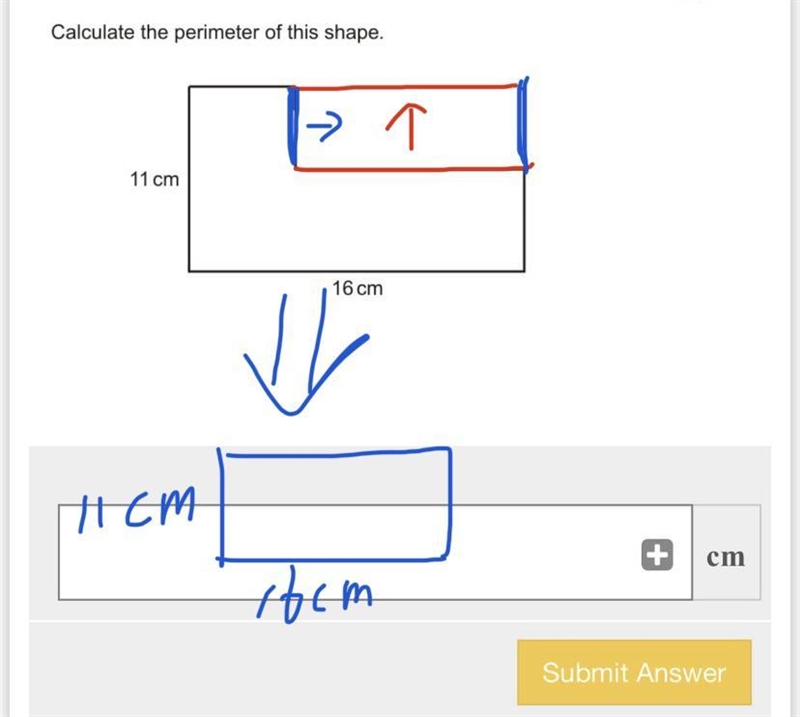 Calculate the perimeter of this shape.-example-1