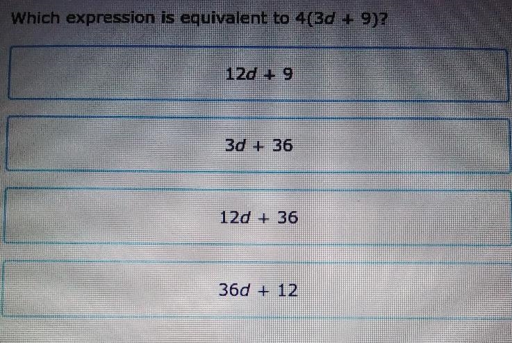 What expression is equivalent to 4 * 3 D + 9-example-1