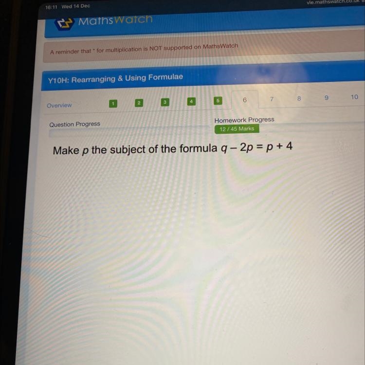 Make p the subject of the formula q - 2p = p + 4-example-1