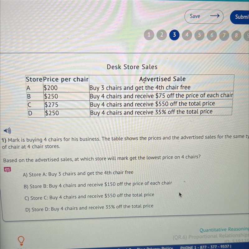 1) Mark is buying 4 chairs for his business. The table shows the prices and the advertised-example-1