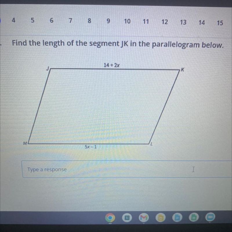 Find the length of the segment JK in the parallelogram below.-example-1