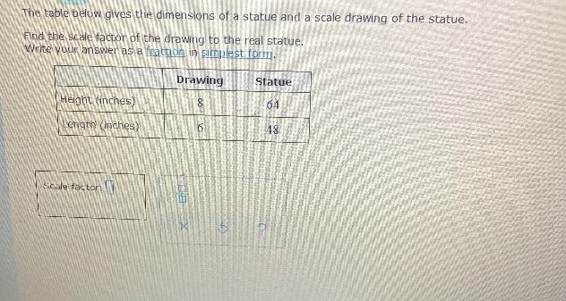 The table below gives the dimensions of a statue and a scale drawing of the statue-example-1