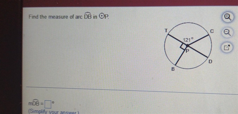 Find the measure of arc DB in P please hurry if you can​-example-1