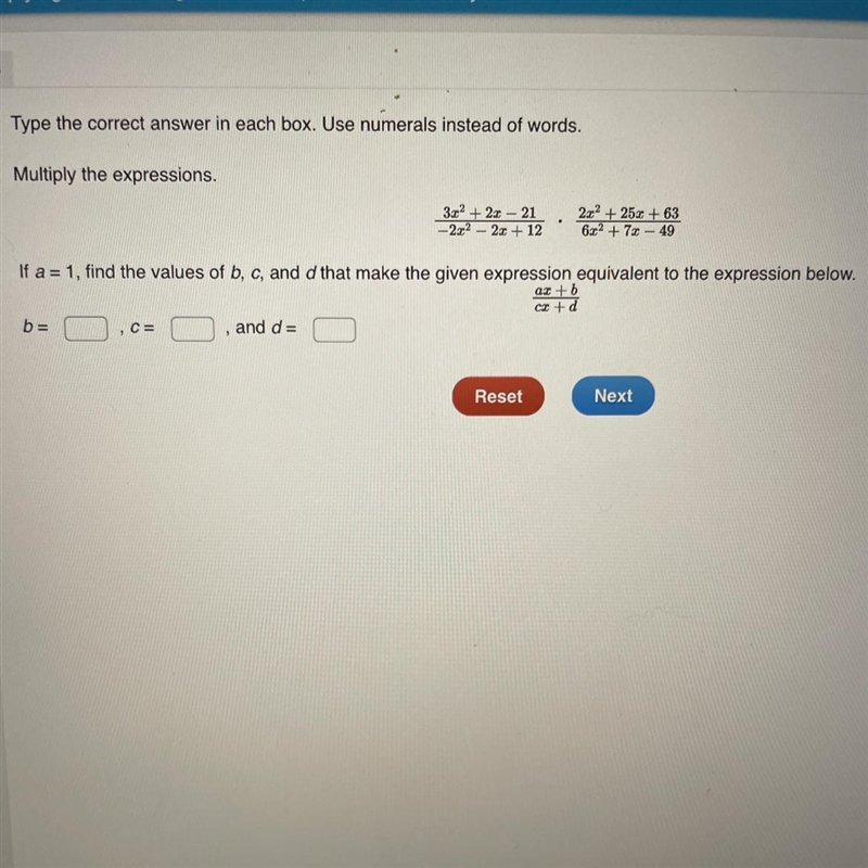 Type the correct answer in each box. Use numerals instead of words. Multiply the expressions-example-1