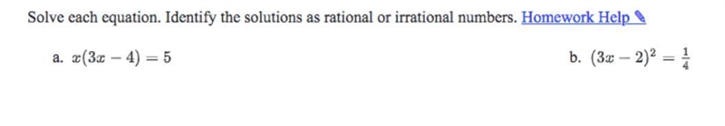 Solve each equation. Identify the solutions as rational or irrational numbers.-example-1