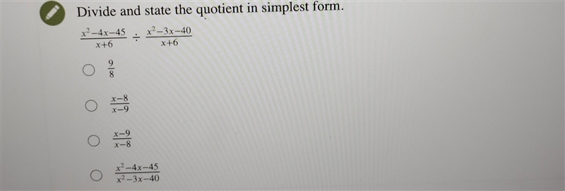 Divide and state the quotient in simplest form. ​-example-1