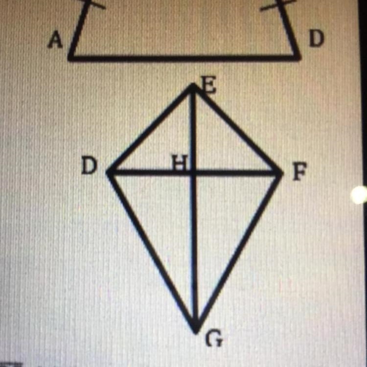 10. Given the kite at the right, DF=7 inches and Area=42 inches square. What is the-example-1