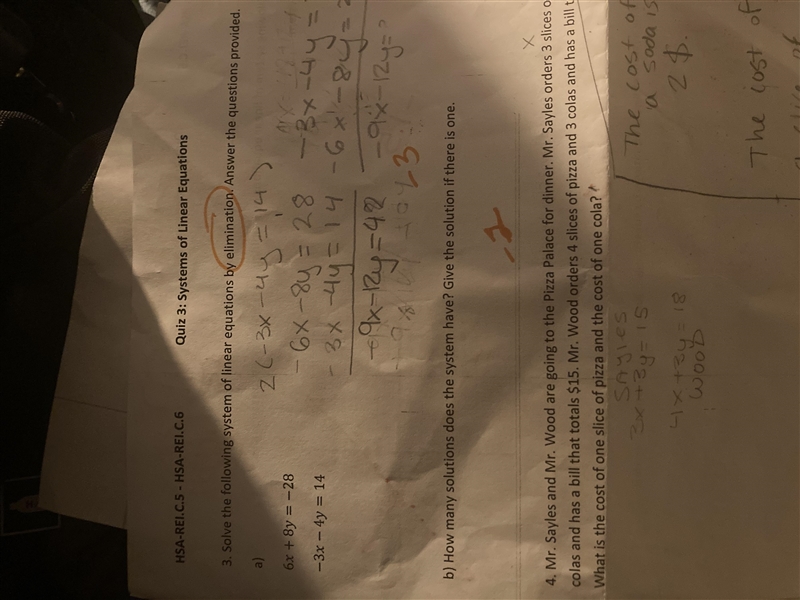 Solve the following system of linear equations by elimination. answer the questions-example-1