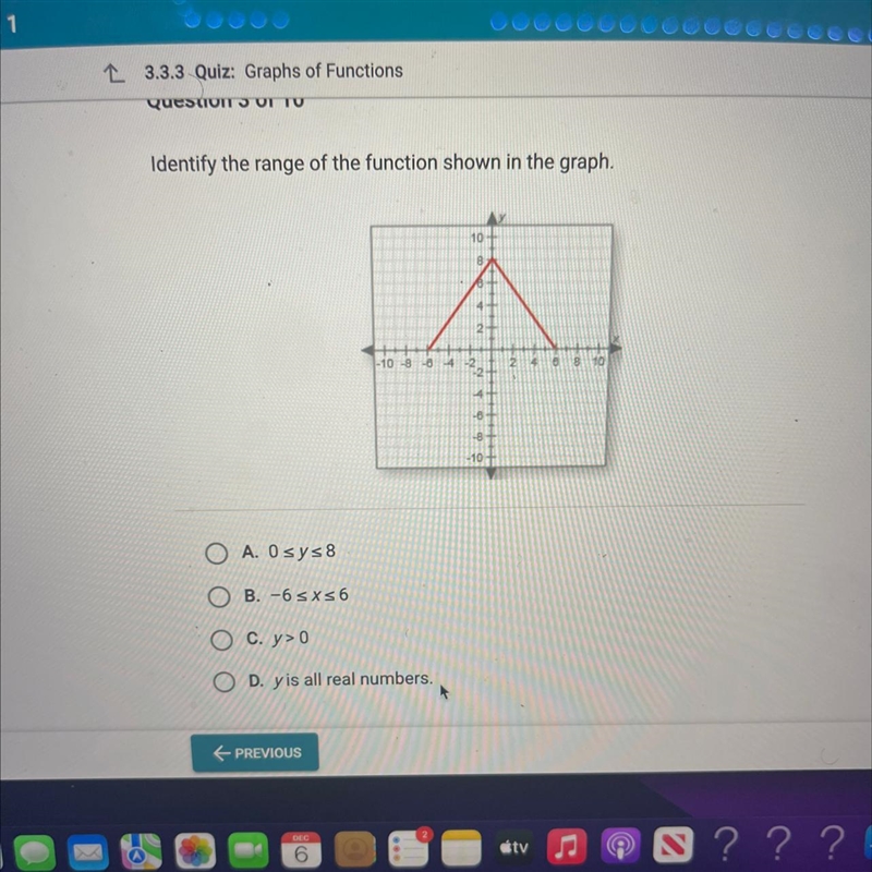 Identify the range of the function shown in the graph.-example-1