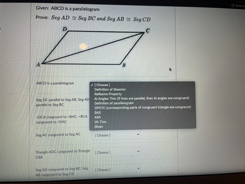 Use the diagram below in the following given information to prove the opposite size-example-1