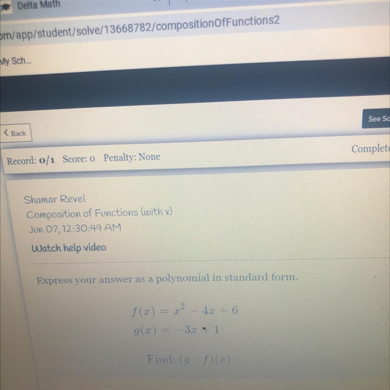 F(x) = x 4x + 6g(x) = 3.x = 1Find: (gºf)(x)-example-1