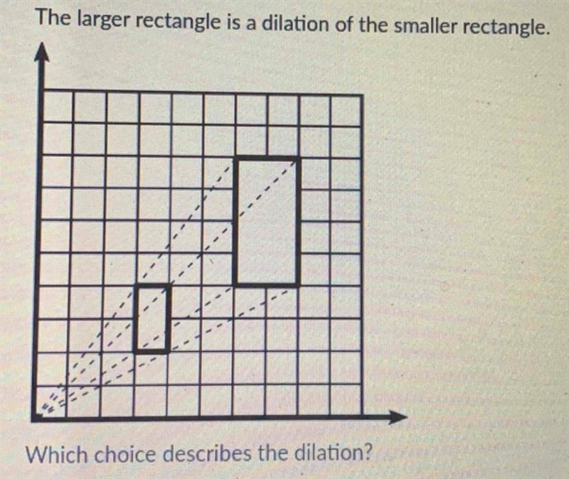 The larger rectangle is a dilation of the smaller rectangle. Which choice describes-example-1