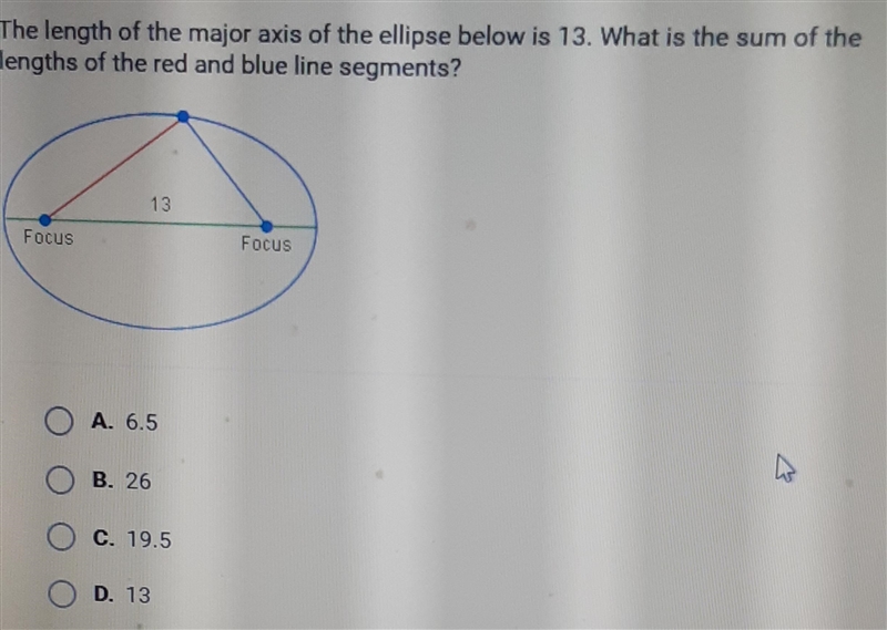 the length of the major axis of the ellipse below is 13 what is the sun of the lengths-example-1