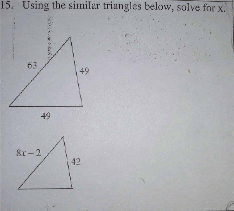 Using the similar triangles below, solve for x ! ​-example-1